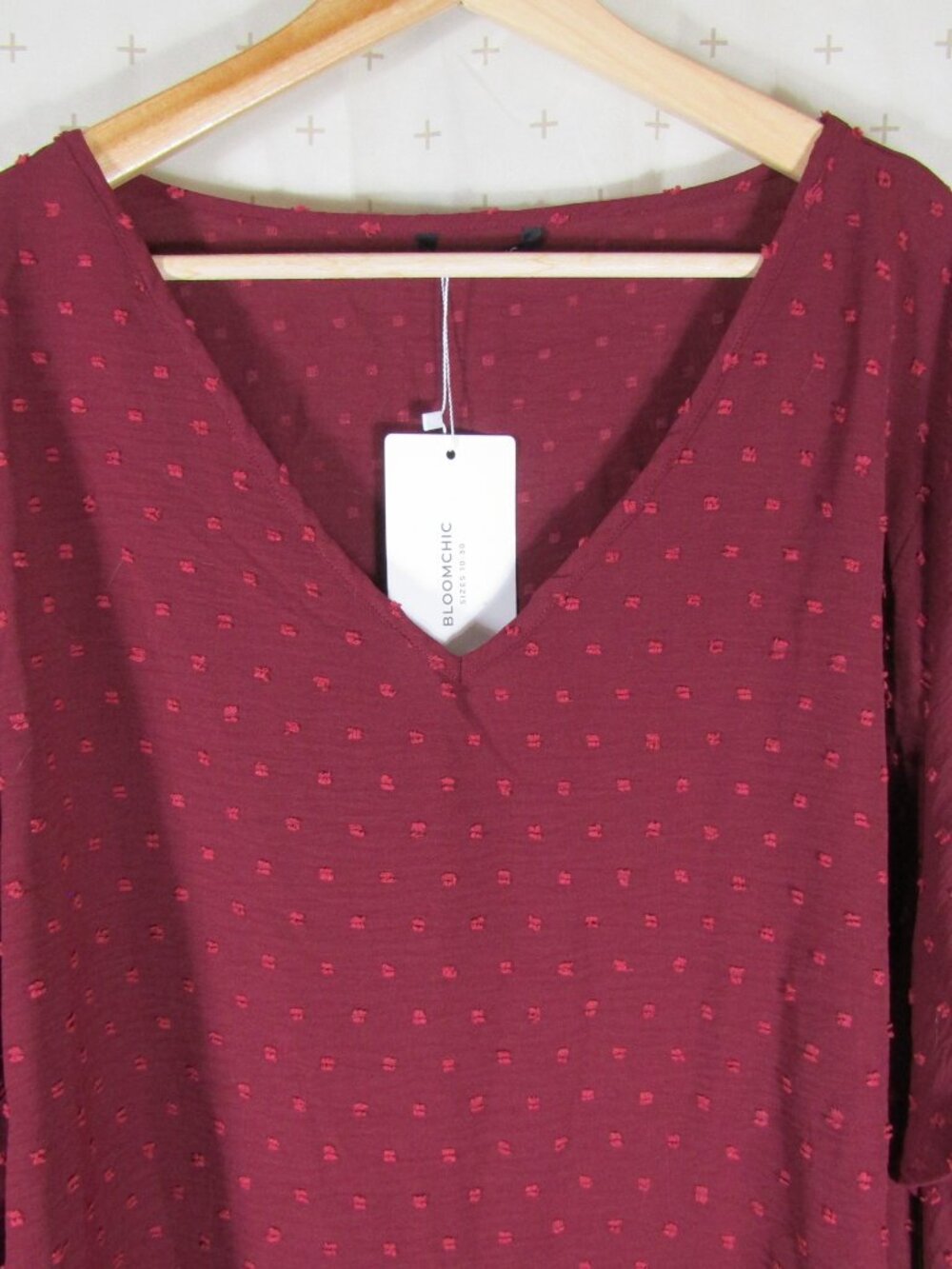 Bloomchic Burgundy Ruffle Sleeve Top Women's Plus Size 28 - Picture 2 of 7